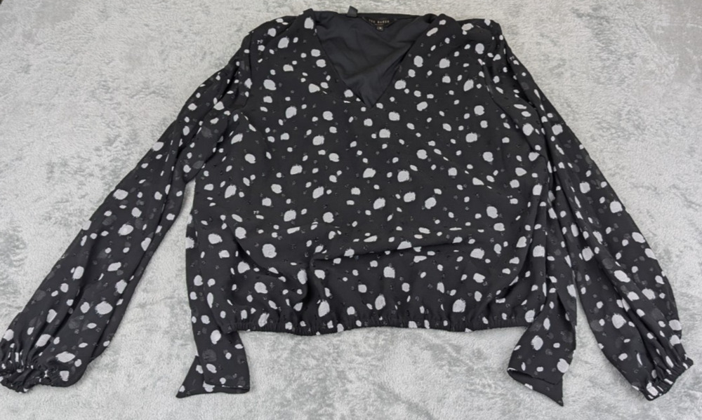Ted Baker London Women's Black Long Sleeve Shirt Polka Dot Size 3